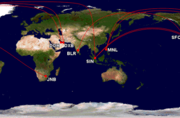 a map of the world with red lines