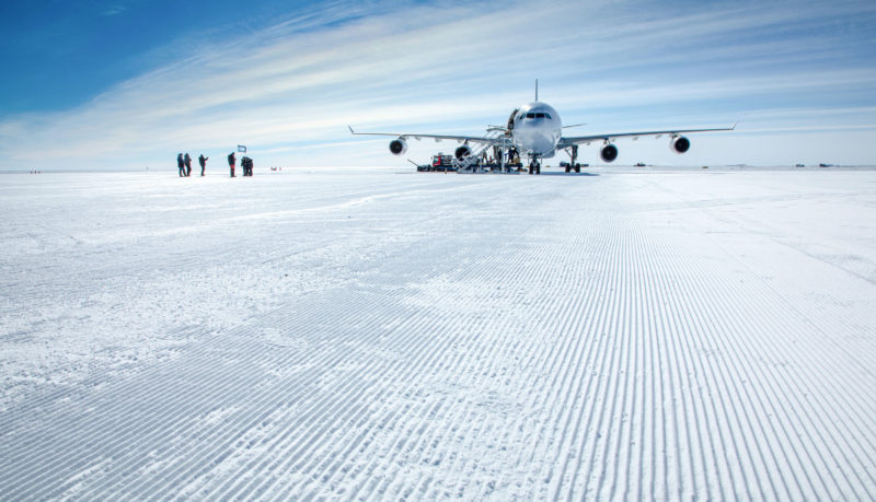 Hi Fly A340 on the blue ice glacial runway
