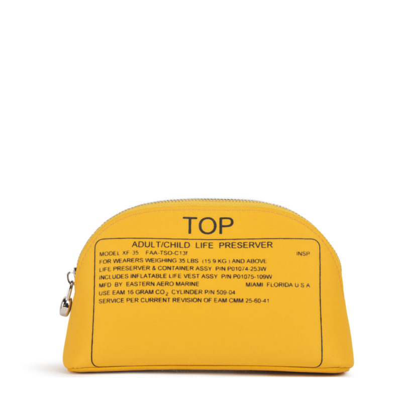 a yellow bag with black text