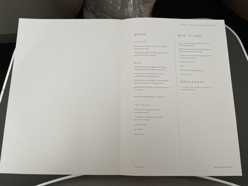 a menu open in a plane