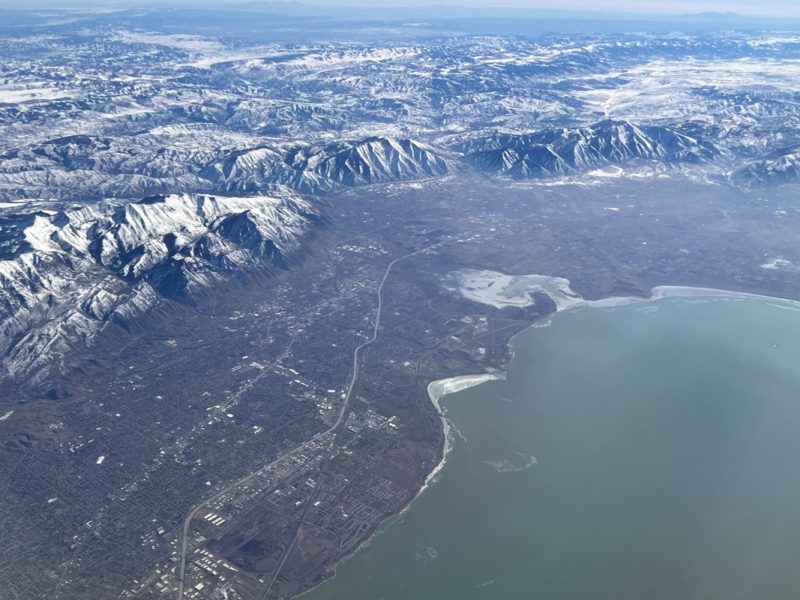 aerial view of a snowy mountain range