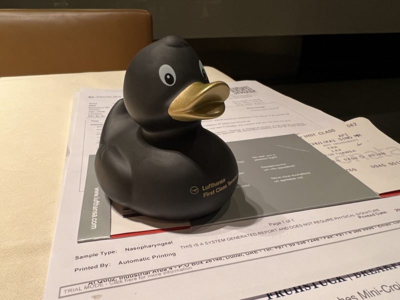 a black rubber duck on a piece of paper