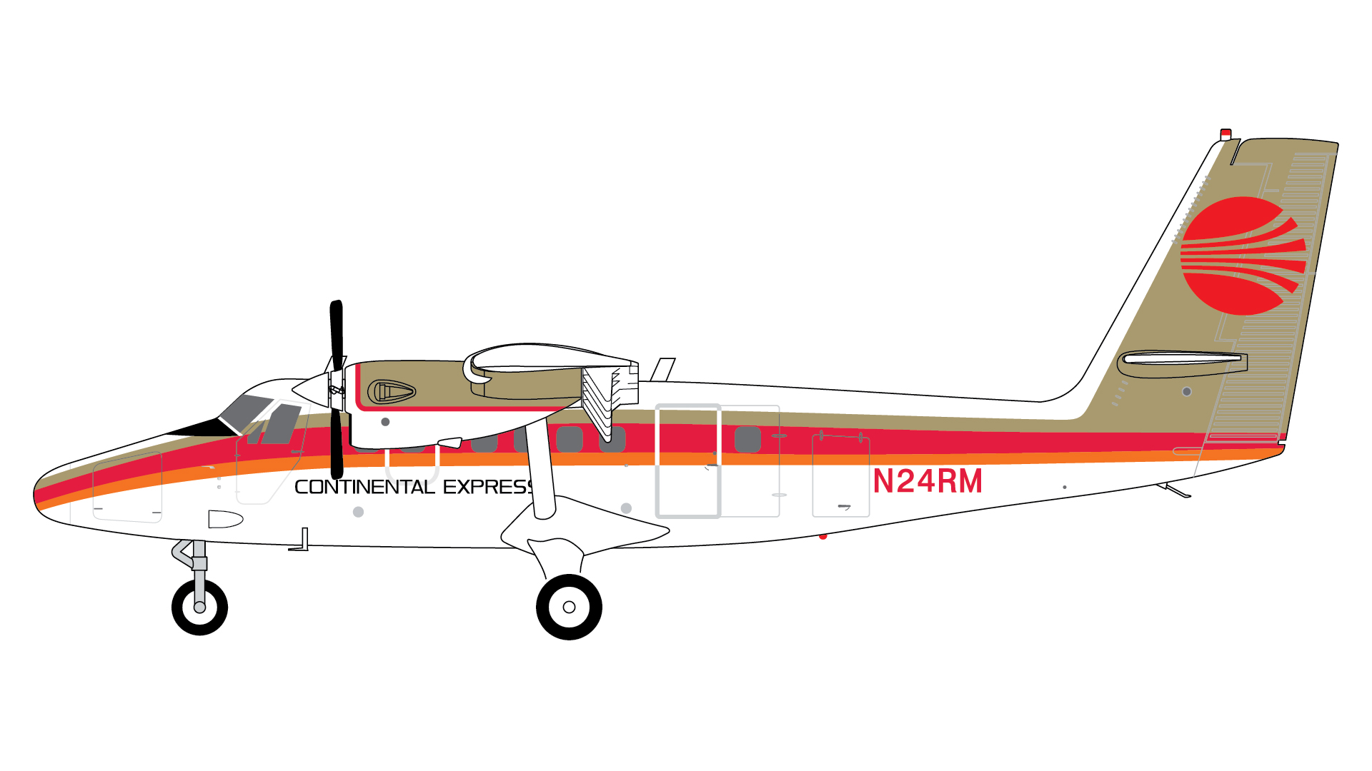 GeminiJets G2COA1038 1:200 Continental Express DHC-6-300 Twin Otter N24RM