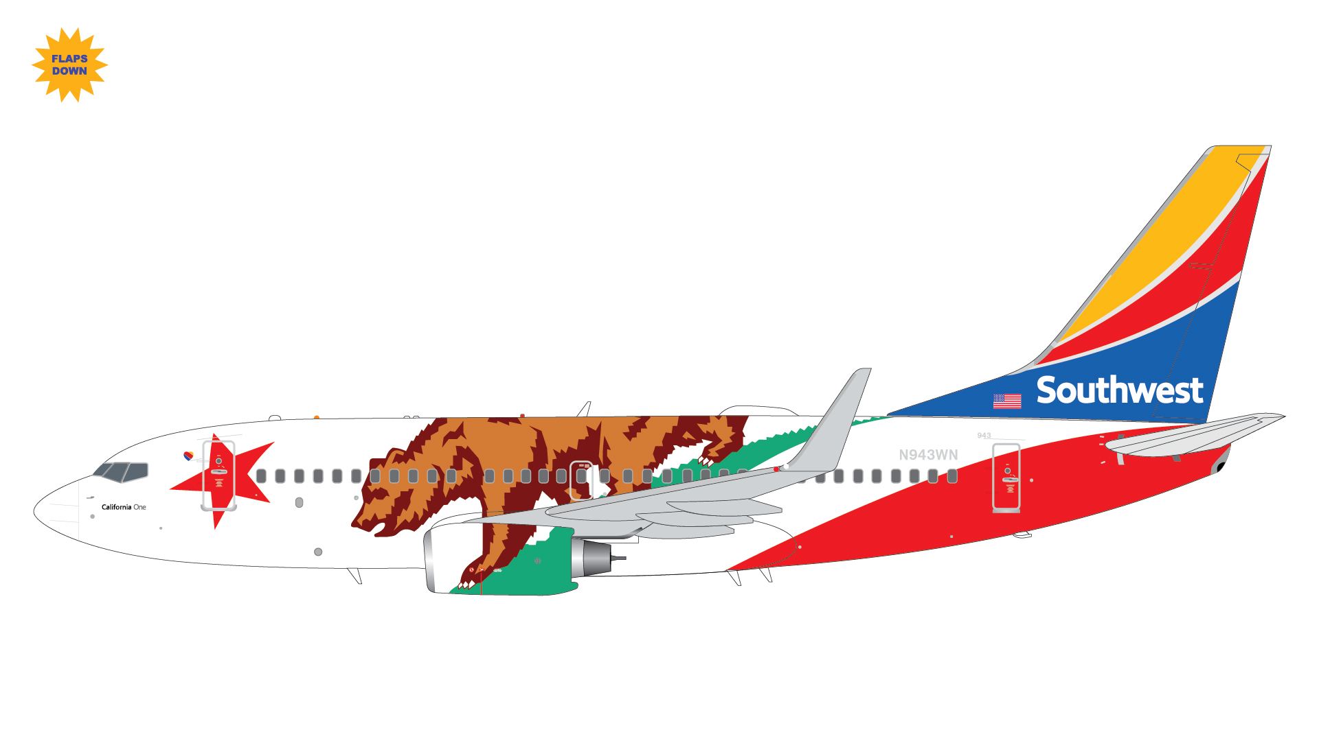 GeminiJets G2SWA1010F 1:200 Southwest Airlines 737-700 "California One" (Flaps/Slats Extended) N943WN