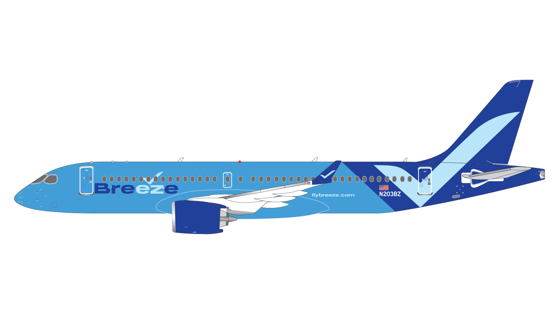 GeminiJets GJMXY2064 1:400 Breeze Airways Airbus A220-300 N203BZ