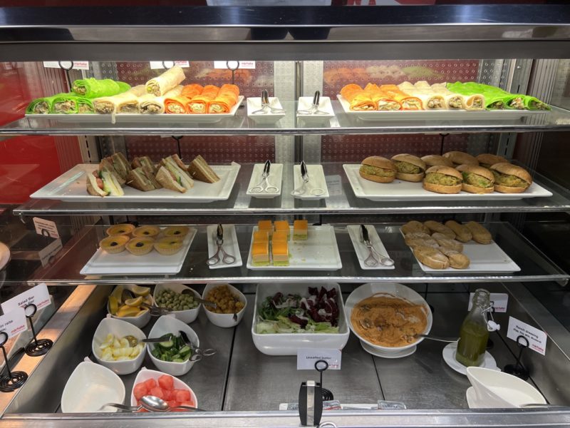 a display case with food on it