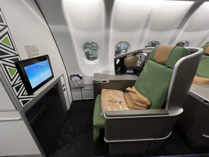 Business Class on Rwandair A330. Bulkhead rows has bigger footwell and more room. (Row 1)