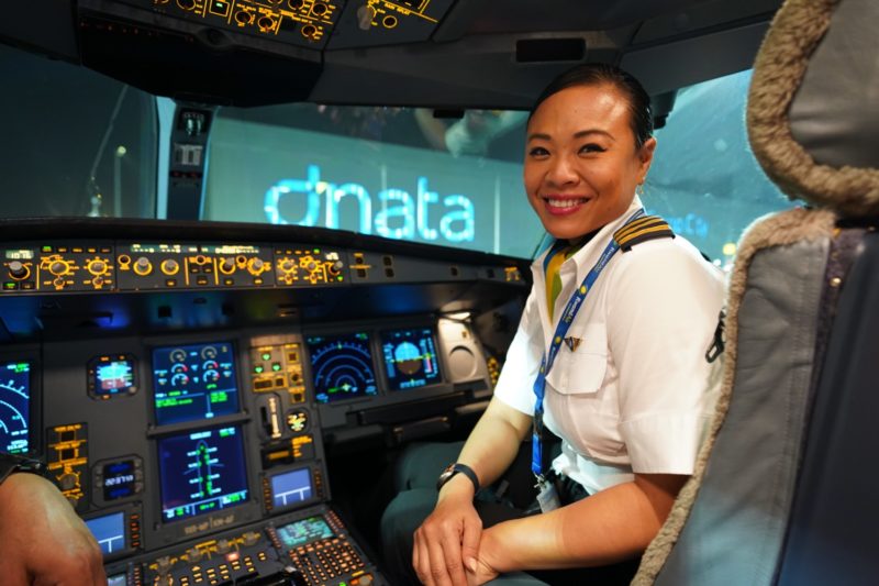 a woman in a cockpit