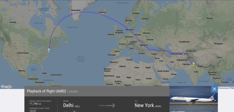 United Airlines Flight 802 from Delhi to Newark