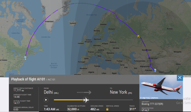 Air India Flight AI101 from Delhi to New York
