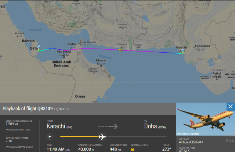 Qatar Airways replacement flight QR3139 from Karachi to Doha