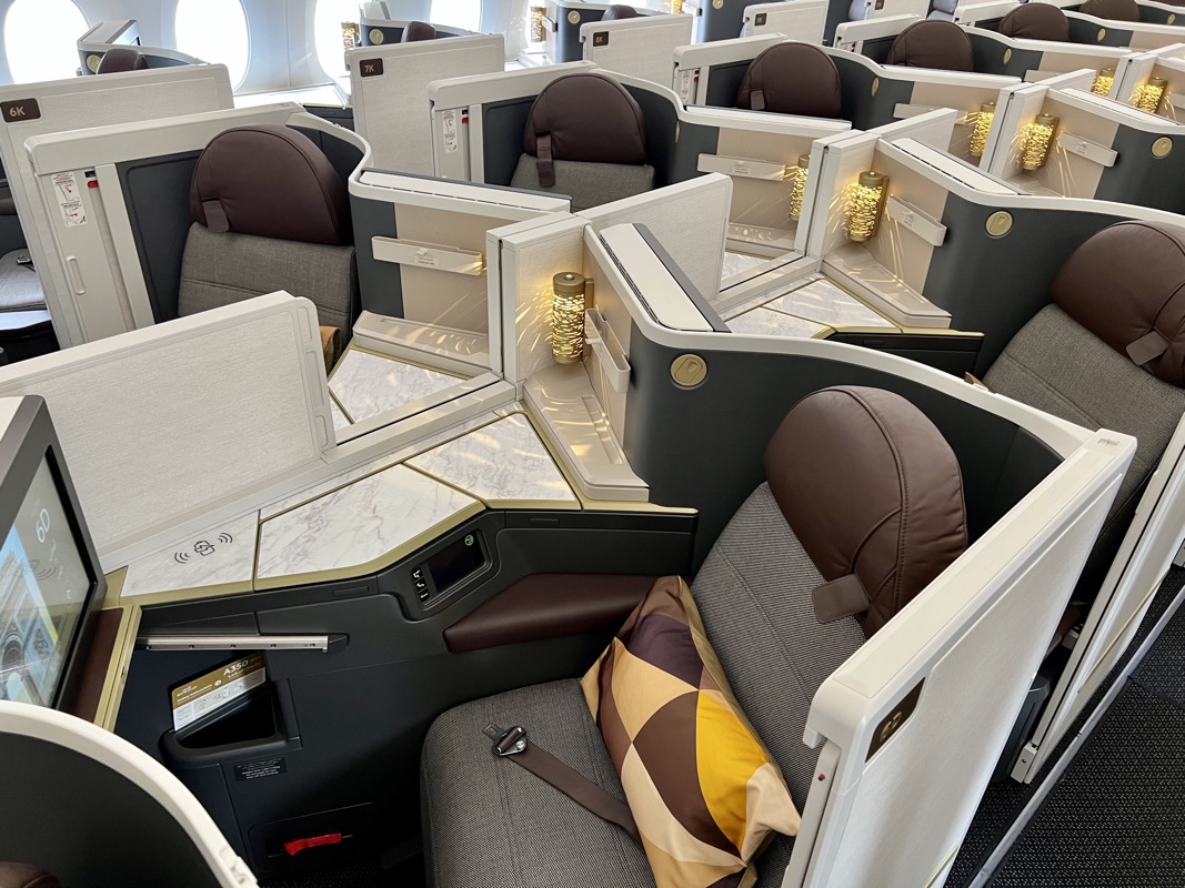 a rows of seats in a plane
