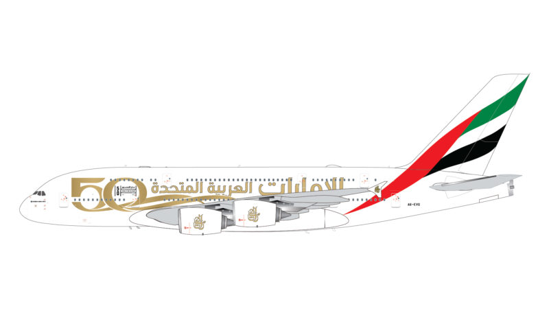 GeminiJets G2UAE1056 1:200 Emirates A380 "UAE 50th Anniversary" A6-EVG