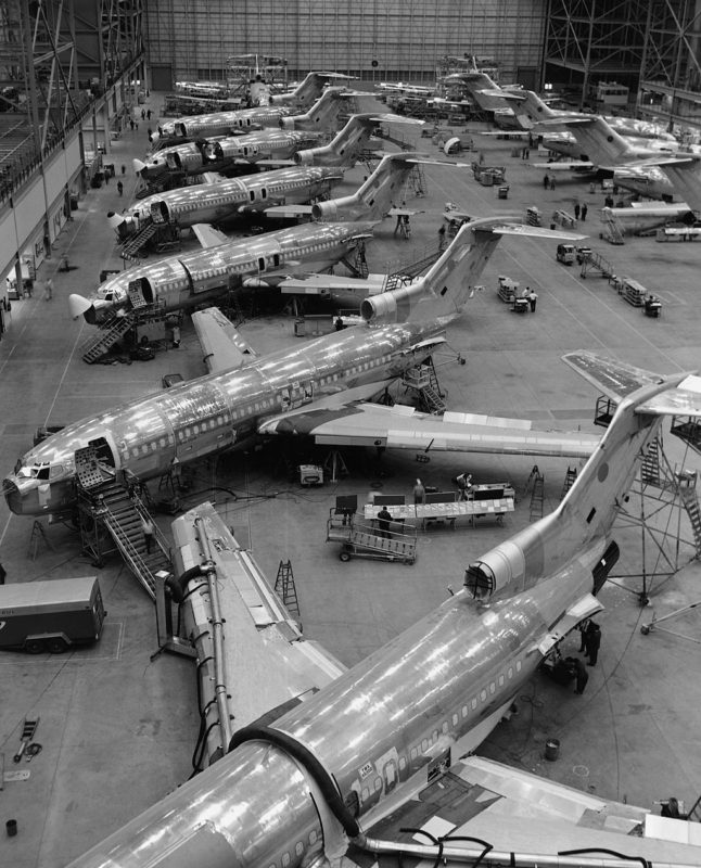 an airplane factory with many airplanes
