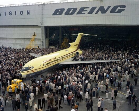 a large group of people standing around an airplane