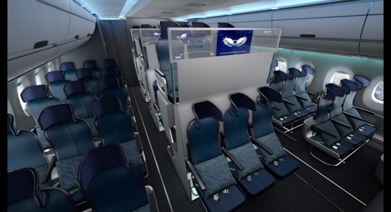 a plane with seats and a screen