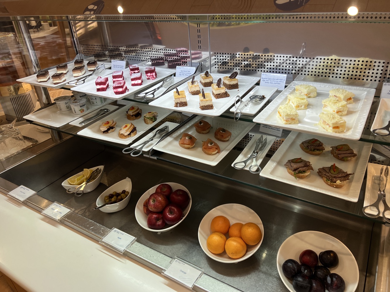 a display case with food on it