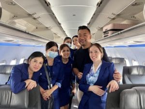 a group of people in blue uniforms