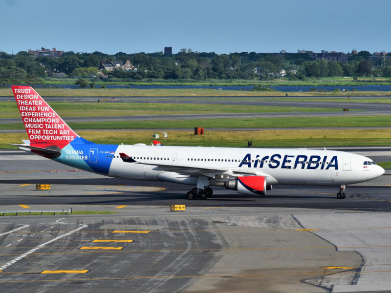 a plane on the runway