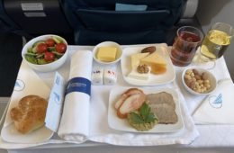 food on a tray on a plane