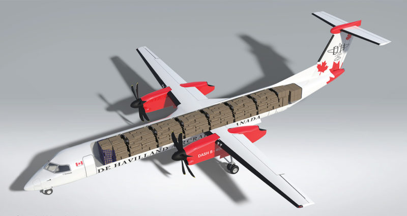 a model of a plane with a cargo container on its side