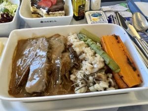 a plate of food on a tray