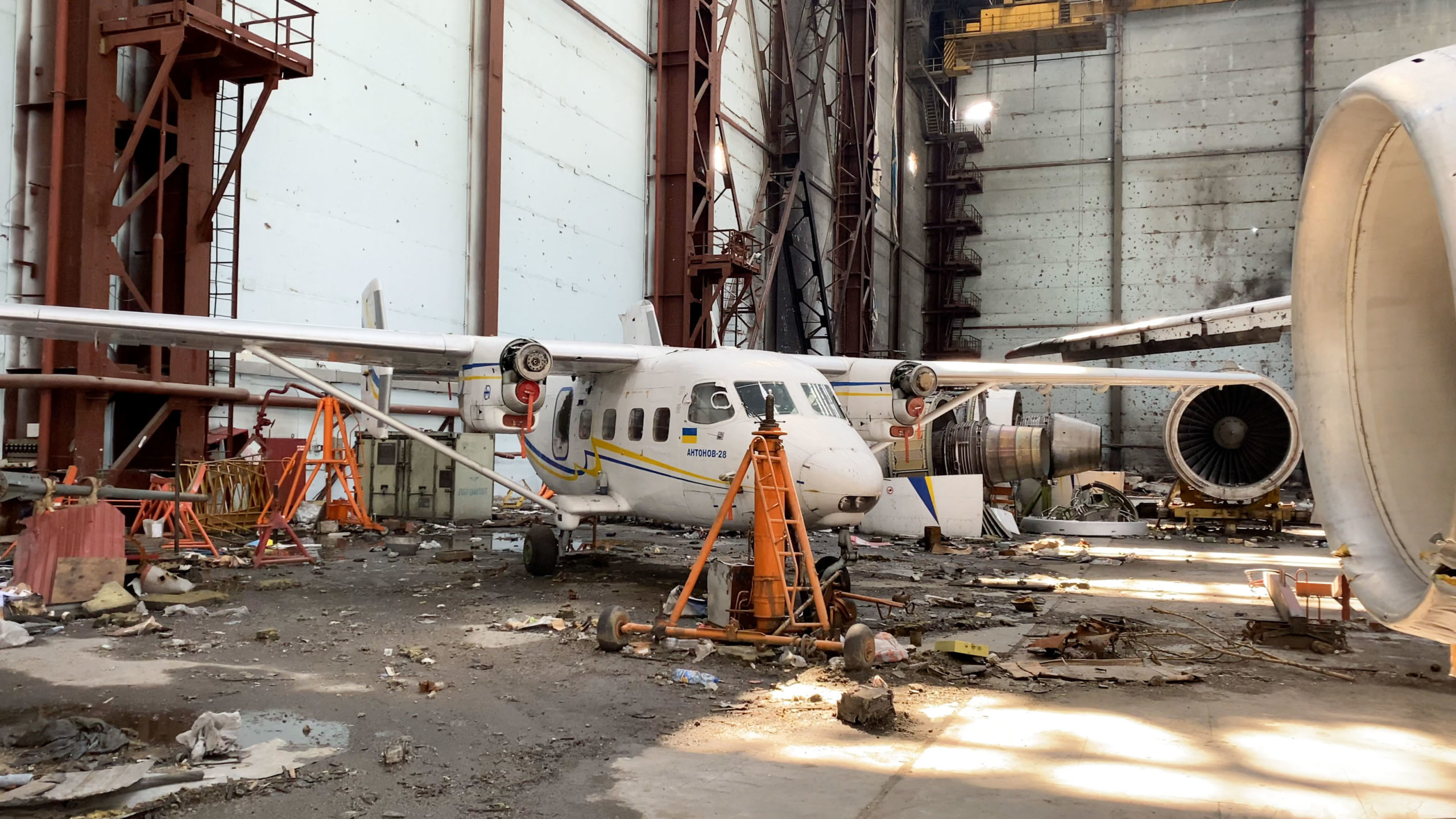 an airplane in a hangar