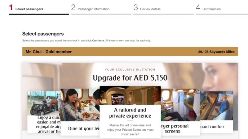 One way First Class upgrade from Business Class cost AED5,150 (1400 USD) from LA to Dubai