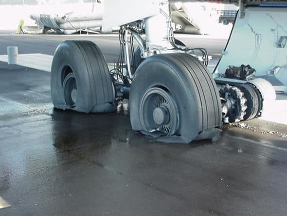 a close-up of a tire on a plane
