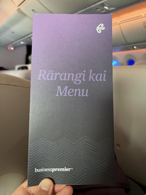 a menu on an airplane