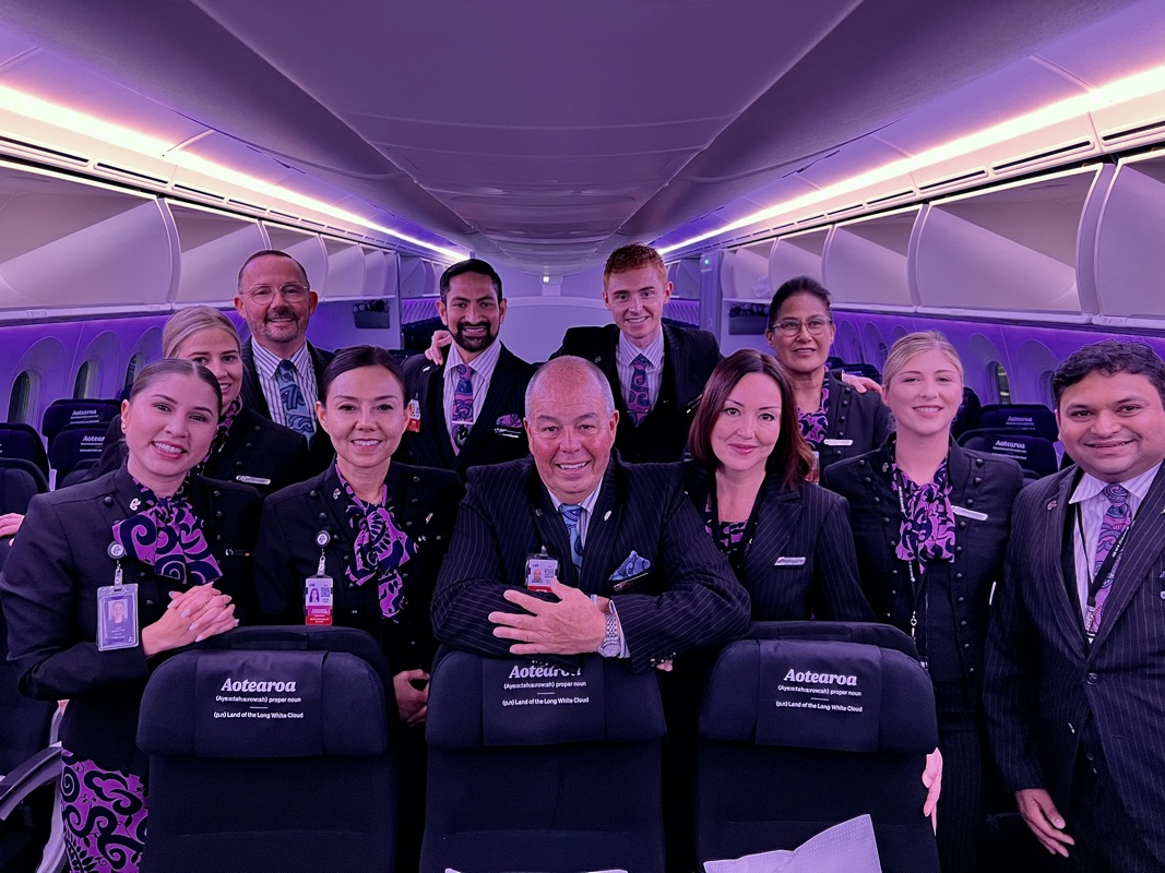 Crew photo of inaugural Air New Zealand New York to Auckland flight