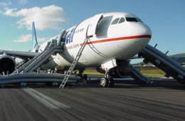 a plane on the runway