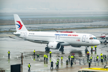 a plane on the runway