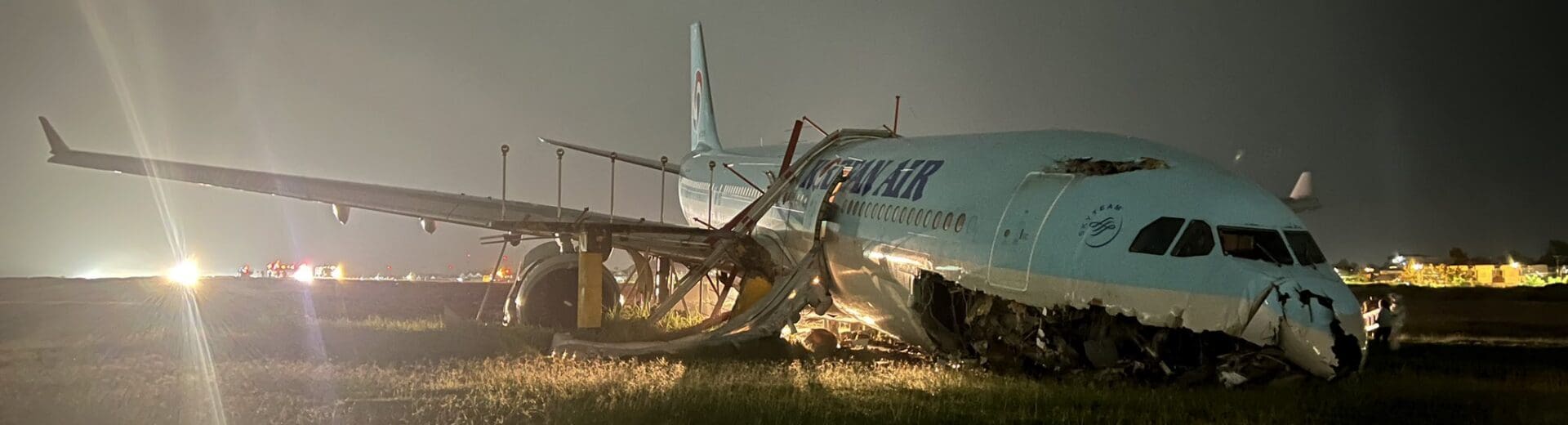 an airplane that has been crashed at night
