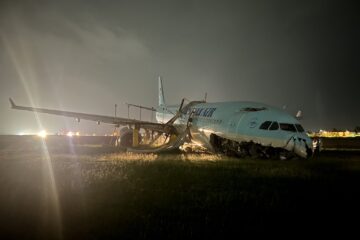 an airplane that has been crashed at night