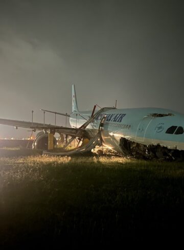 an airplane that has been crashed at night