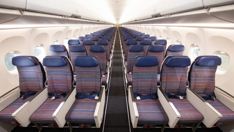rows of seats in an airplane