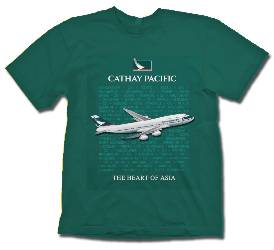 a green shirt with a picture of a plane