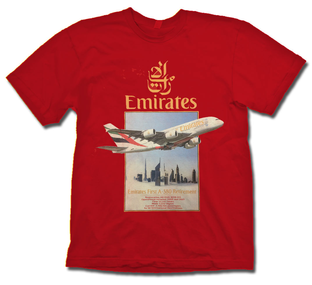 a red shirt with a plane on it