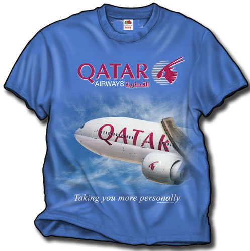 a blue t-shirt with a picture of an airplane