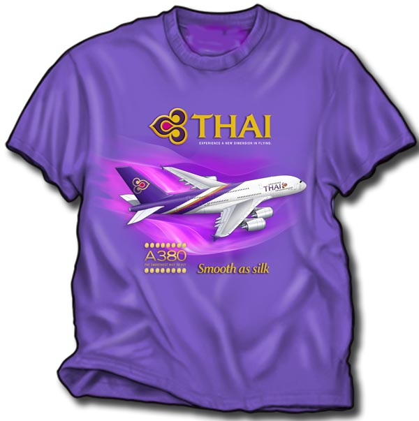a purple t-shirt with a picture of a plane