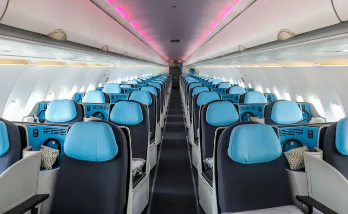 rows of seats in an airplane