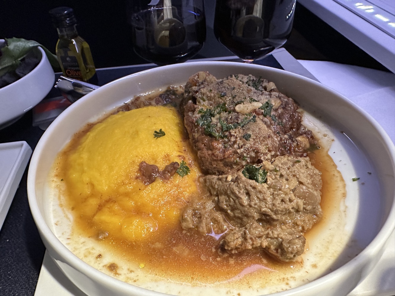 Air France Business Class dinner main course: Beef Cheek