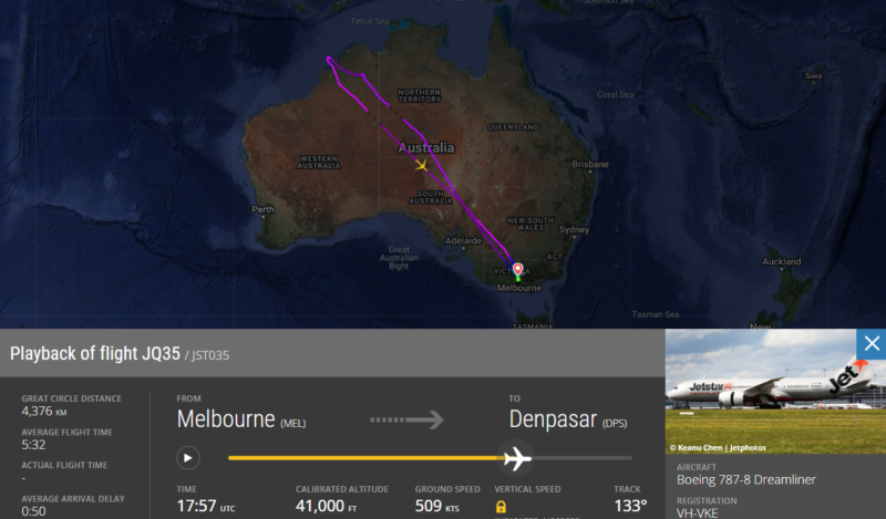 a map of australia with a plane and a flight information