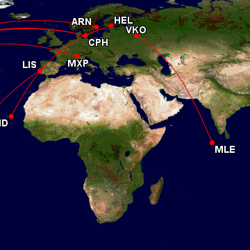 a map of the world with red lines