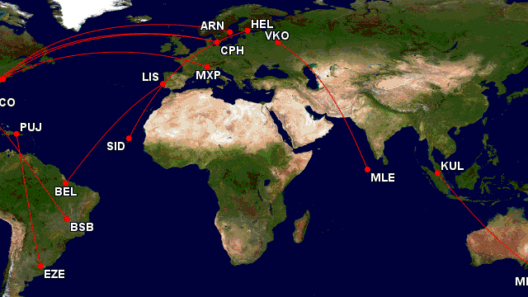 a map of the world with red lines