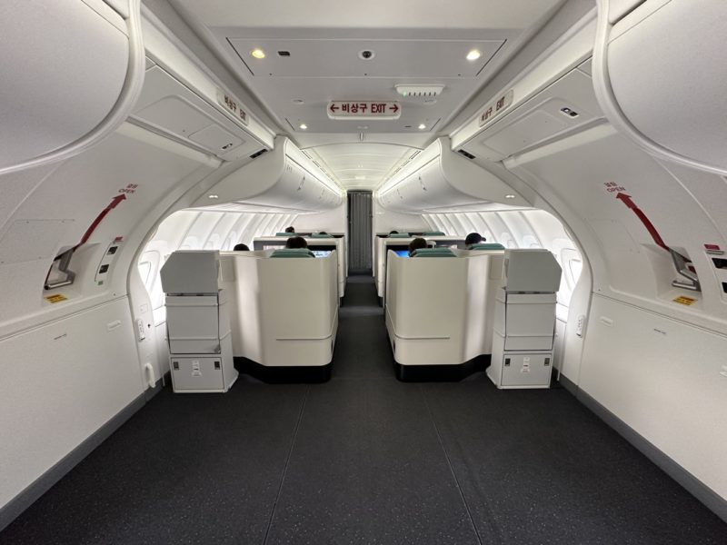 The upper deck of Korean Air B747-8. Only 22 Business Class seats are on the upper deck making it more exclusive.