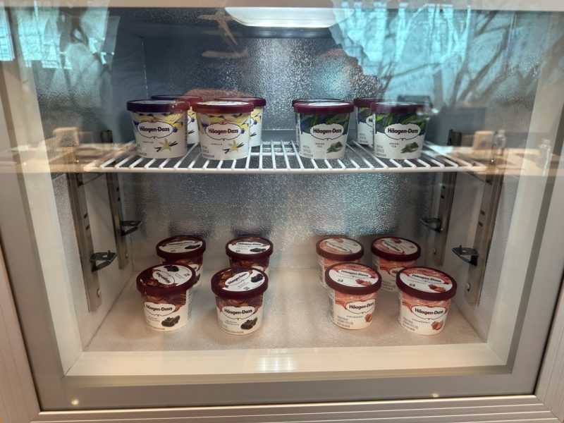 a refrigerator with ice cream containers
