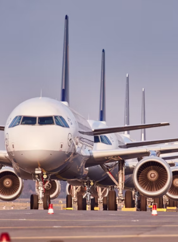 a row of airplanes on a runway