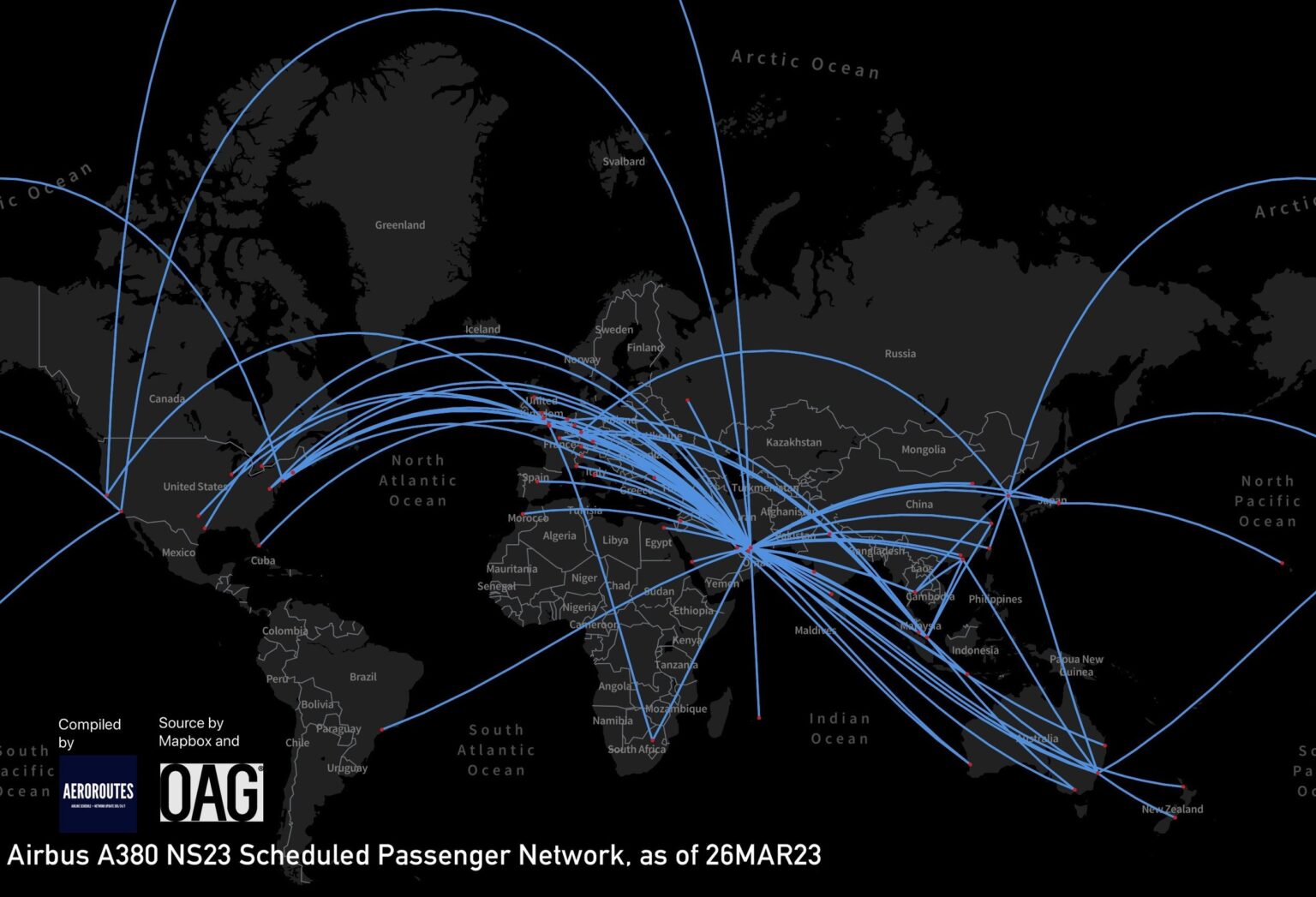 A380 and B747 Routes Network 2023 - Where do they fly to?